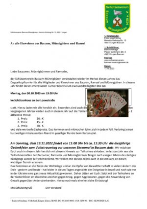 	Einladung Doko 2023, SV Baccum-Münnigbüren  | 	Einladung Doko 2023