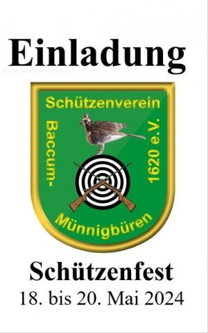 Einladung Schützenfest 2024, SV Baccum-Münnigbüren 1620 e.V. | Einladung Schützenfest 2024